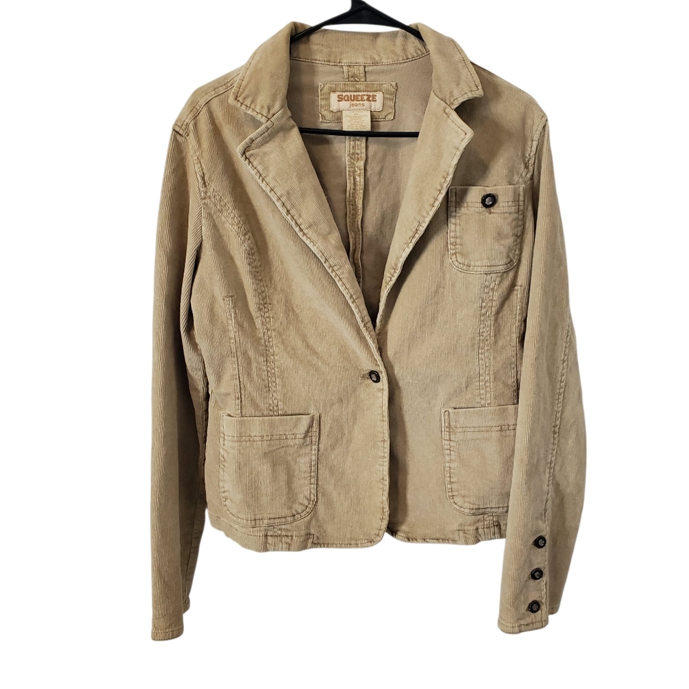 Vintage Squeeze Jeans‎ Tan Corduroy Blazer Jacket Womens Size XL